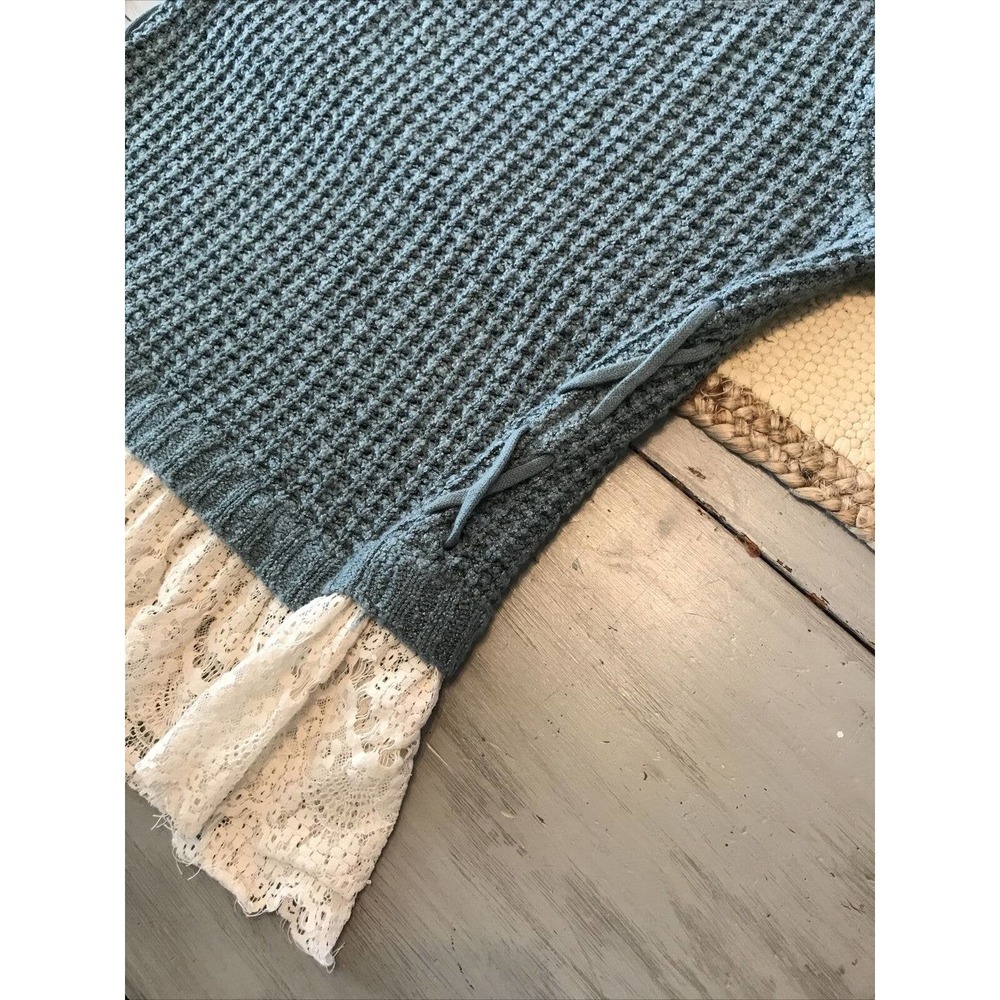 Knox Rose Blue Open Knit Lace Trim Long Sleeve Pullover Sweater Sz XL - Picture 4 of 7